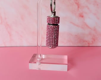 Pill Pendant, Mini Pinks Collection. Rhinestone covered screw top pendants for walking sticks, or mobile phones, purses, bags and lots more.
