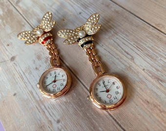 Bee Nurse Watch in Enamel Crystals Pearl: Black and Red, Drop Watch  Pocket Accessory