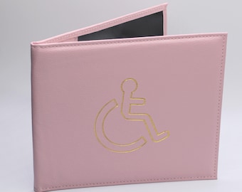 Disabled Parking Permit UK EU compliant, Faux Leather Wallet in pink. Hologram Safe, Blue Badge Holder, Display Cover.
