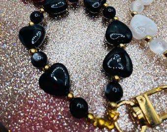 Walking Sticks Strap-Black Heart Beaded Wrist Strap: Elegant Walking Stick and Phone Accessory