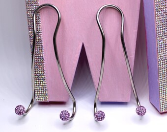 Car Headrest Hooks (Set of 2): Bag & Walking Stick Hangers Lilac and rainbow