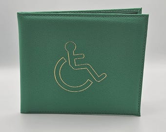 Disabled Parking Permit UK EU compliant, Faux Leather Wallet in green. Hologram Safe, Blue Badge Holder, Display Cover.