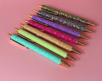 Ballpoint Pen Glitter Retractable, Free Velvet pouch, Pocket Clip - Unisex Gift