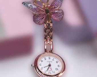 Drop Watch Butterfly Nurse: Pink and purple, Clip-On Pocket Accessory