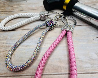 Walking Sticks Strap-Finger or Child Size Wristlet: Braided Faux Leather with Rhinestones