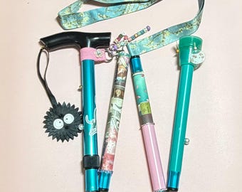 Howl's Moving Castle Walking Stick, Inspired Fantasy, Bespoke, folding and lightweight, hand decorated.