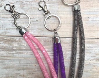 Walking Sticks Accessory-Purple, Grey, Pink, Mesh Crystal Lanyard: walking stick and mobile phone security straps.