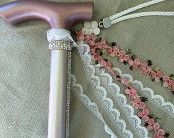 Walking Stick Ivory Pink Bespoke Bridal  wedding, brides, handmade accessories.