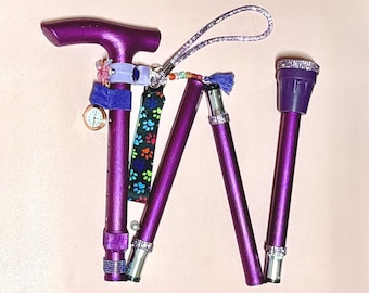 Purple Metallic Walking Stick Bespoke, folding and lightweight