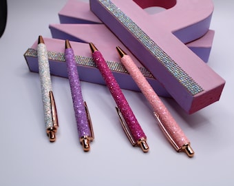 Luxury Pens, Free Personalised Pen Pouch. Glitter Ballpoint, Sparkly Bling Writer, Retractable