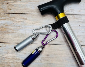 Walking Sticks Accessory-Mini Torch Charm: Purple or Silver Clip-on LED Light . Free personalisation