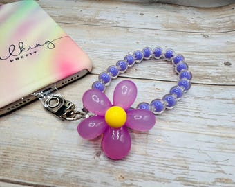 Walking Sticks Strap-Beaded Wristlet, Walking Stick Accessory, Flower Phone Charm, Small Wrist Strap,