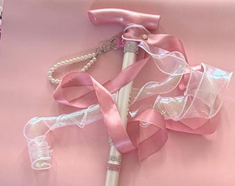 Walking Stick Ivory, Pink, Bridal Bespoke: wedding,bridesmaids, handmade accessories.
