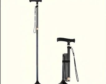 Walking Stick Quad foot BLACK Folding, Shock-Absorbing, Non-Slip Ferrule - Foot , Bespoke versions available
