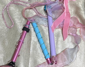 Sailor Moon, Inspired Quad Foot, Walking Stick,  High Quality, Bespoke, folding and lightweight, hand decorated.