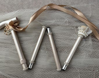 Pale gold and pearl white handle. Bespoke walking stick, lightweight foldable,