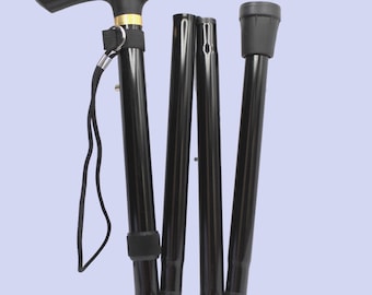 Walking Stick, Classic Black Folding Adjustable Height, Lightweight Travel Cane