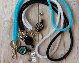 Walking Sticks Accessory-White, Black, Blue, Mesh Crystal  Lanyard: walking stick and mobile phone security straps.