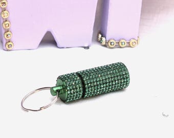 Pill Pendant Mini Green Sparkly for bags, walking sticks, store earrings/nose studs, Tic Tacs, hair bands, baby teeth, ear plugs etc.