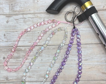 Walking Sticks Strap-Heart Shape Bead Wrist Strap: Pale Pink, Purple, Rainbow White