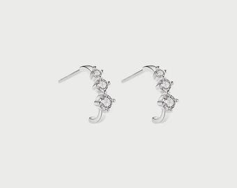 C-Shape Zirconia Earrings: Silver Bridal Studs