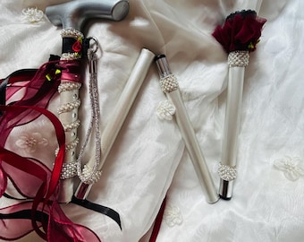 Walking Stick, Ivory, Silver, Bespoke Bridal  – Handmade Wedding Accessory, Decorative Cane
