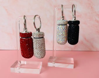 Walking Stick Accessory, Pill Box Pendant, Rhinestone,  Storage Bottle