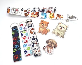 Walking stick, safety strap, dog puppy inspired, lanyard, name charm