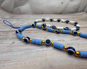 Walking Sticks Strap-Evil Eye Beaded Phone Wrist Strap: Lucky Blue Charm