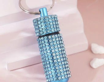 Pill Pendant Mini Blue Sparkly for walking sticks, bags, earrings/nose studs, Tic Tacs, hair bands, baby teeth, ear plugs etc.