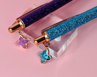 Rhinestone Ballpoint Pen: Blue Purple Sparkle, Velvet Pouch Included