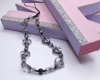 Walking Sticks Strap-Heart Beaded Wrist Strap: Black & Grey Phone Lanyard