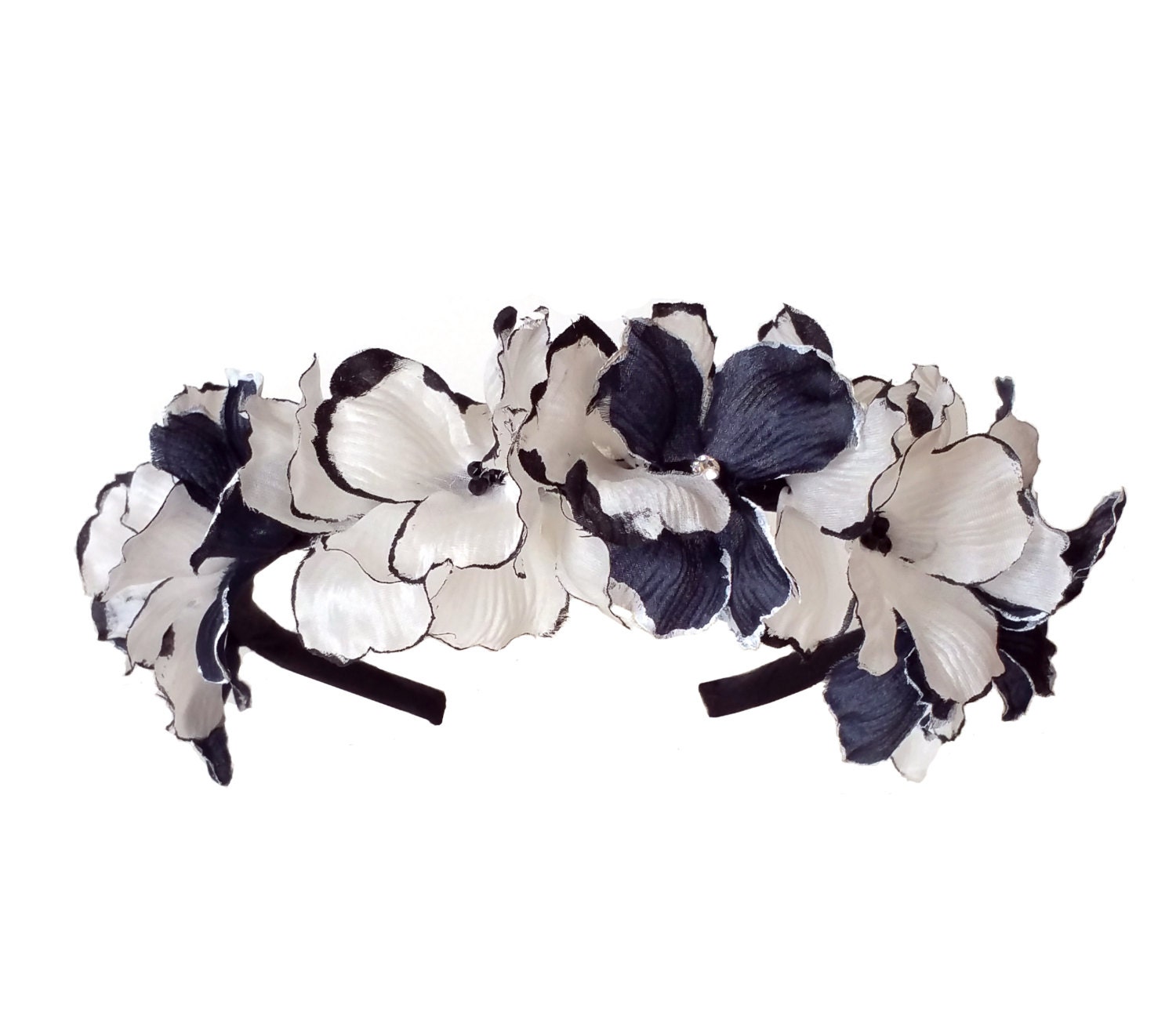 Black and White Bridal Flower Crown With Birdcage veil Etsy