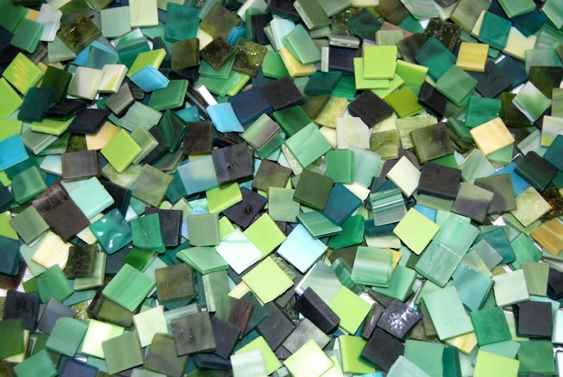 100 12 Inch Green Mix Tumbled Stained Glass Mosaic Tiles