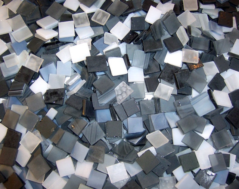 100 12 Inch Black Gray and White Mix Tumbled Stained Glass Mosaic Tiles
