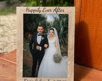 Personalized Wedding Picture Frame: Laser Engraved Wood, 5x7 Photo