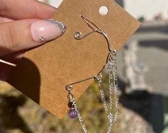 Amethyst x Garnet Ear Cuff - Dangling Ear Charms and Wraps