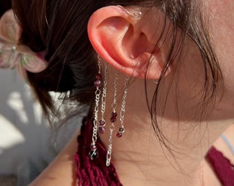 Garnet Ear Cuff - Dangling Ear Charms and Wraps