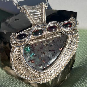 Confetti Chrysocolla and Ethiopian Opal Pendant in Silver / Wire & Gemstone Jewelry