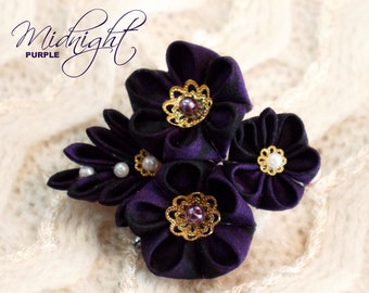 Midnight Purple - OOAK Tsumami Kanzashi Hair Ornament Clip by Christina Stoppa