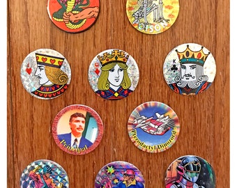 Set of 10 Vintage Pogs - Game Toy 90's Fun Slammer Holographic Power Rangers Face Cards Sci-Fi Space Snake Skeleton Poison