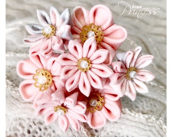 Pink Princess - OOAK Tsumami Kanzashi Hair Pin Ornament by Christina Stoppa