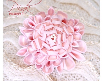 Pink Peony - OOAK Tsumami Kanzashi Hair Pin Ornament by Christina Stoppa