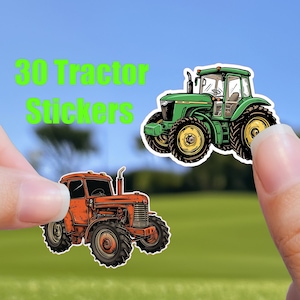 30-Piece Waterproof Vinyl Tractor Sticker Pack - 2 Inch Farmers&#39; Decor & Gifts