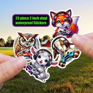 23-Piece Gaming Animal Stickers - Waterproof Vinyl, High Gloss or Holographic Laminate