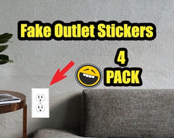 4-Piece Fake Electrical Outlet Prank Stickers - Waterproof Vinyl Laminated Joke/Trick Decal