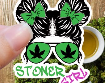 Stoner Girl Messy Bun Sticker: Waterproof, High Gloss or Holographic