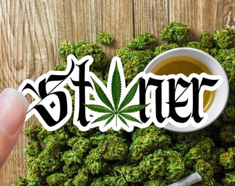 Cannabis Leaf Sticker – Black & Green Stoner Design, Waterproof Vinyl
