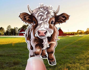 Cute Highland Cow Sticker – Waterproof Vinyl, Laptop Decal
