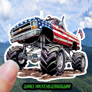 American Flag Monster Truck Stickers - Premium Waterproof Vinyl, Made in the USA - 2&quot; to 7&quot; Sizes - High Gloss & Holographic Options